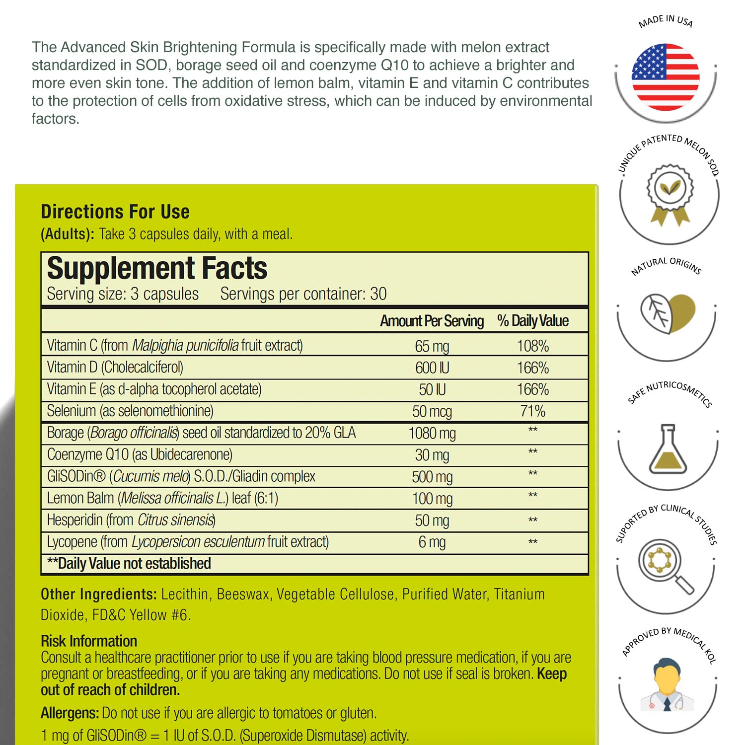 GliSODin Advanced Skin Brightening Formula 90 caps
