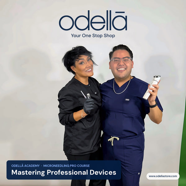 Esthetician applying a professional microneedling protocol at Odellā Academy